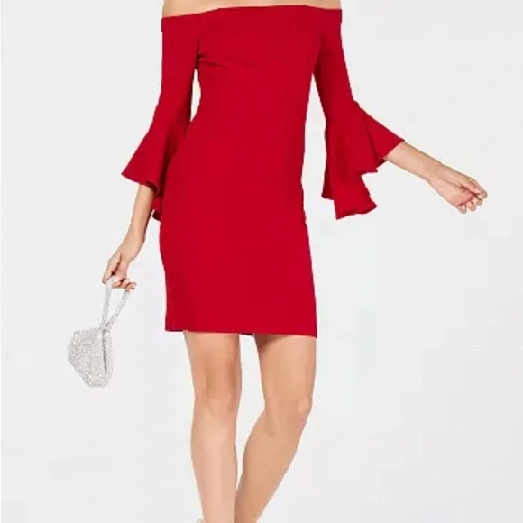 teeze me off the shoulder dress Teeze Me, Juniors' Ruffle-Sleeve Off-The-Shoulder Dress